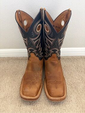 Justin bent rail Brown and Black Western Cowboy Boots 7.5 wide